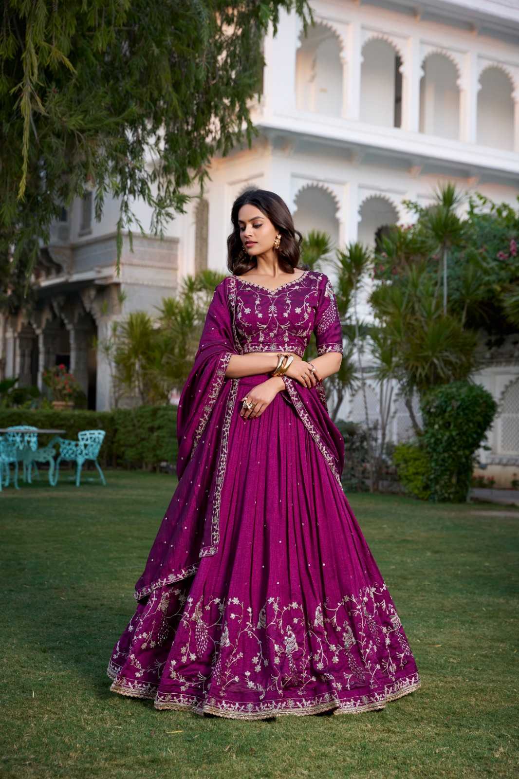 Vichitra Silk Embroidered Sequins Lehenga